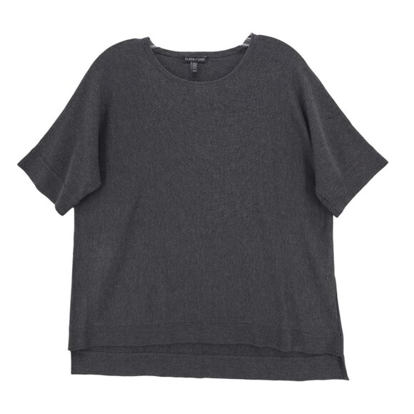 EILEEN FISHER Dark Gray Step Hem Knit Top Pullover Tencel Lyocell Silk MEDIUM - Picture 1 of 6